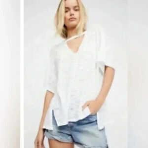 Woman WE THE FREE white Jordan Cut Out Burnout S/s T-shirt Top Sz Small People